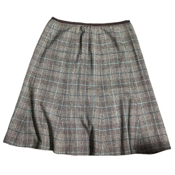 Rafaella Brown Green Plaid Skirt Women’s Size 12 – Classic, Wool Blend, Side Zip - Picture 1 of 5